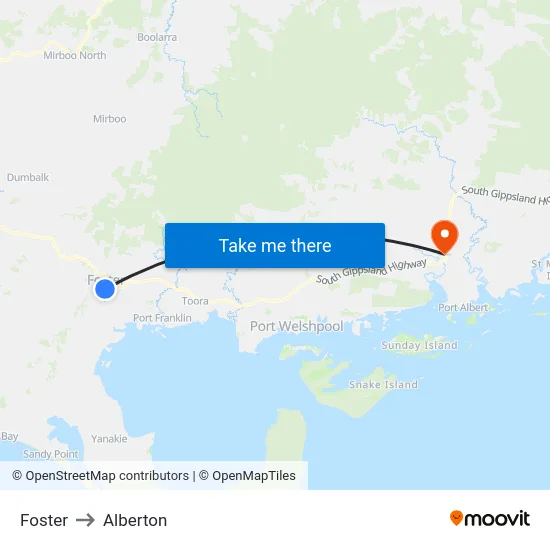 Foster to Alberton map