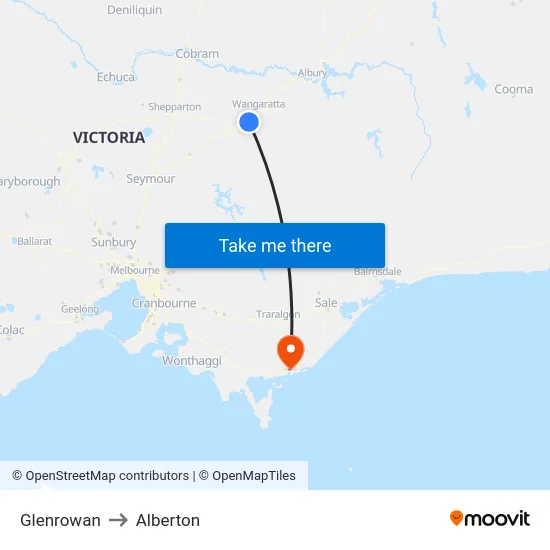 Glenrowan to Alberton map