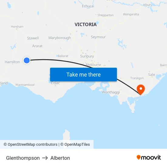 Glenthompson to Alberton map