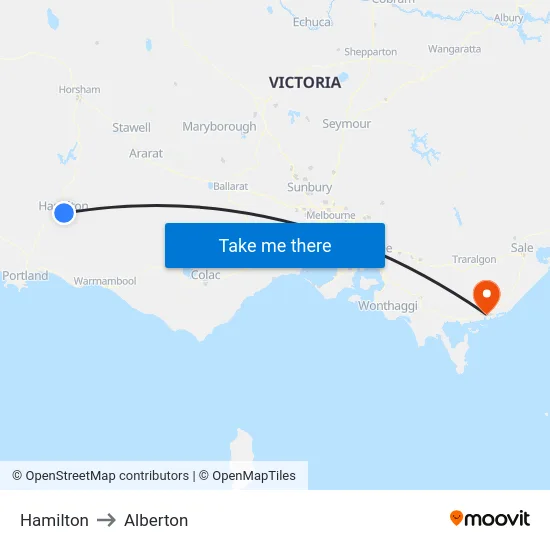 Hamilton to Alberton map