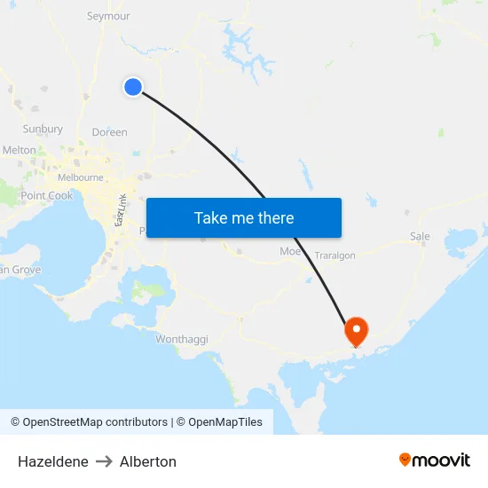 Hazeldene to Alberton map