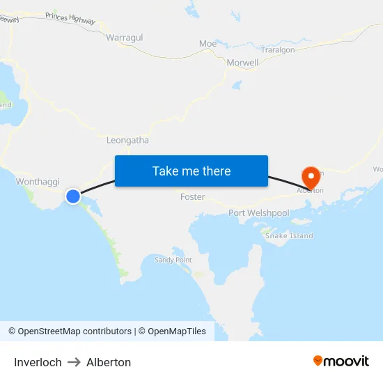 Inverloch to Alberton map