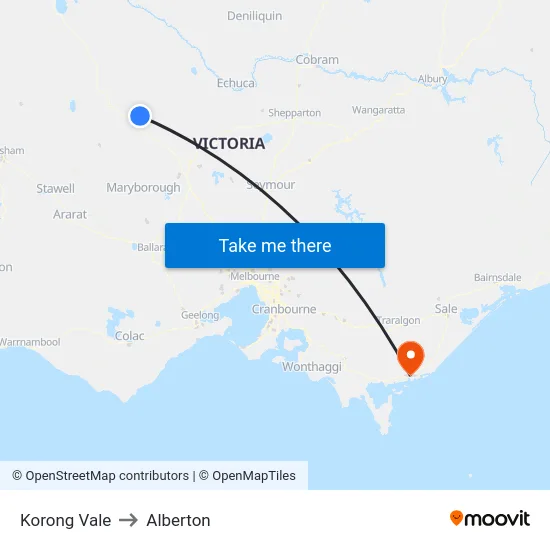 Korong Vale to Alberton map