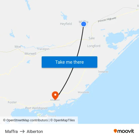 Maffra to Alberton map
