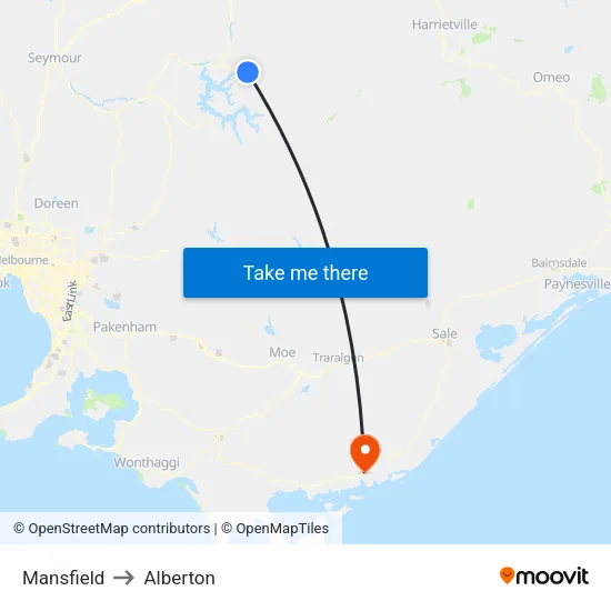 Mansfield to Alberton map