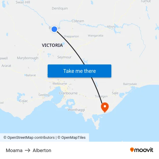 Moama to Alberton map