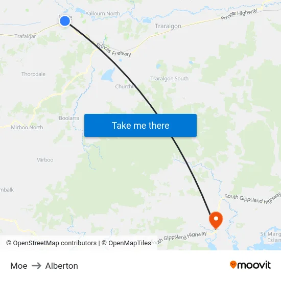 Moe to Alberton map