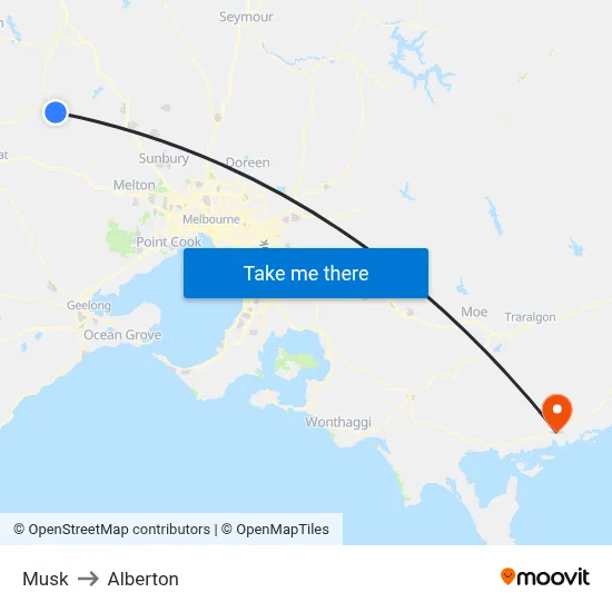 Musk to Alberton map