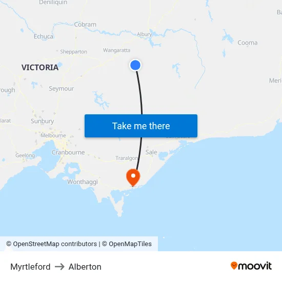 Myrtleford to Alberton map