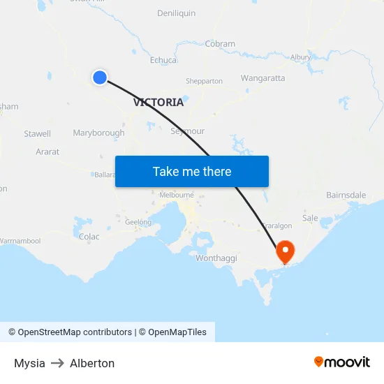 Mysia to Alberton map