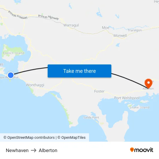 Newhaven to Alberton map