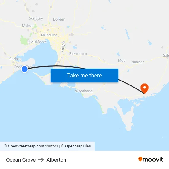 Ocean Grove to Alberton map