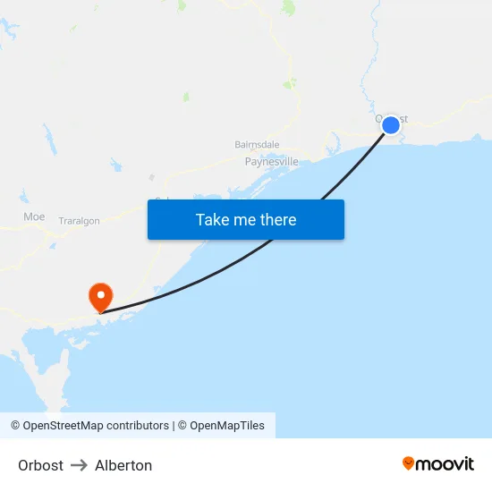 Orbost to Alberton map