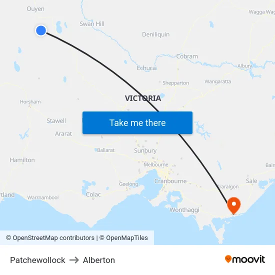 Patchewollock to Alberton map