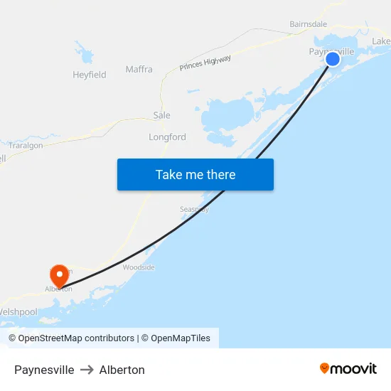Paynesville to Alberton map