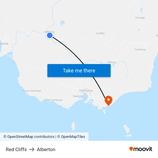 Red Cliffs to Alberton map