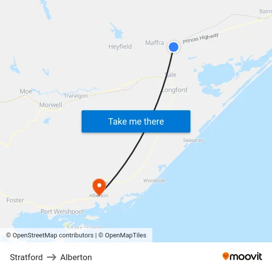Stratford to Alberton map