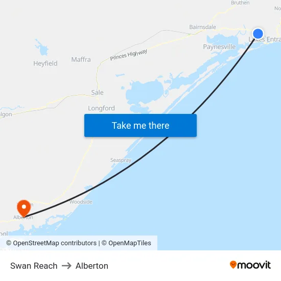 Swan Reach to Alberton map