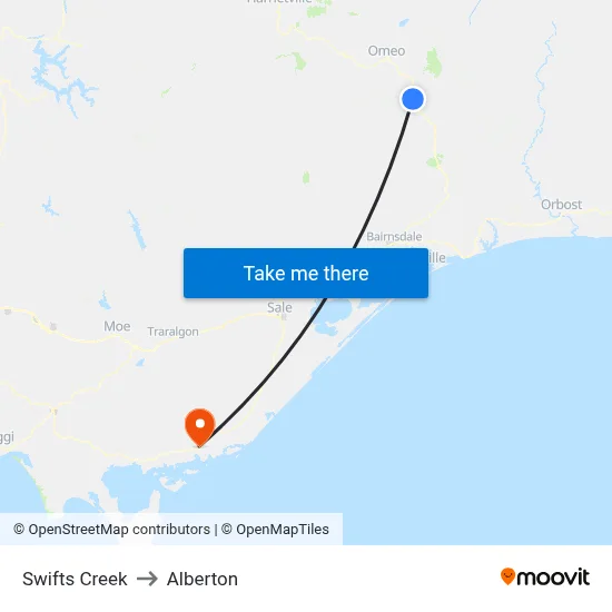 Swifts Creek to Alberton map