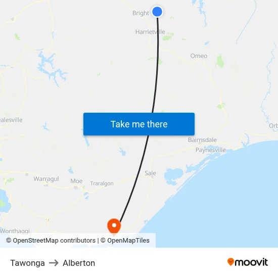 Tawonga to Alberton map