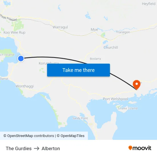 The Gurdies to Alberton map