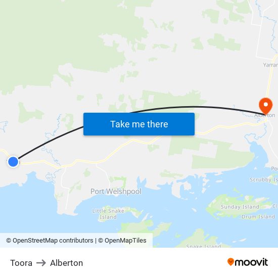 Toora to Alberton map