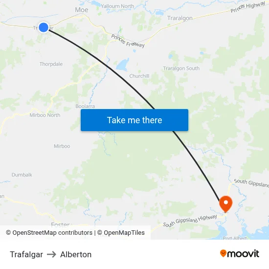 Trafalgar to Alberton map