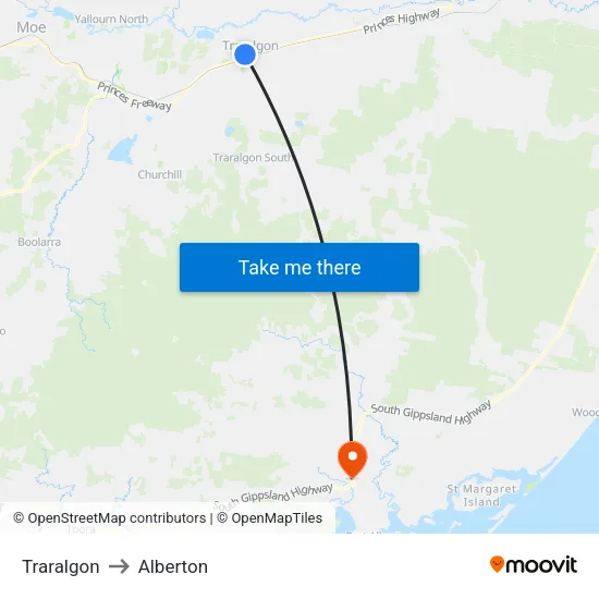 Traralgon to Alberton map