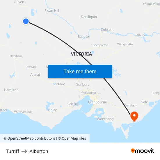 Turriff to Alberton map