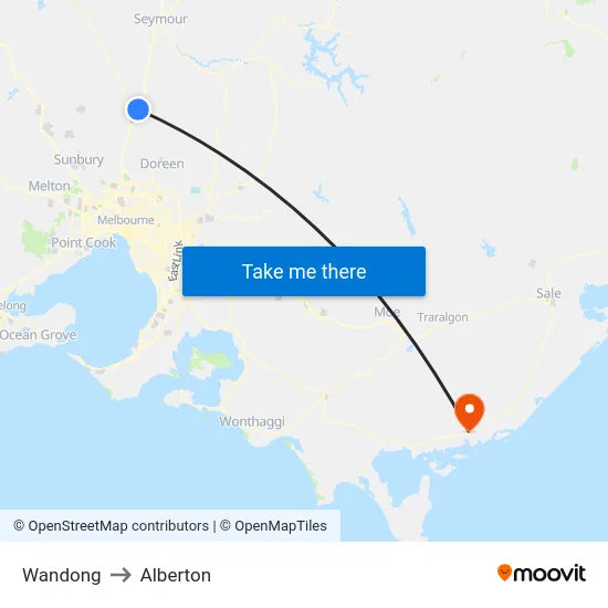 Wandong to Alberton map
