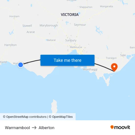 Warrnambool to Alberton map