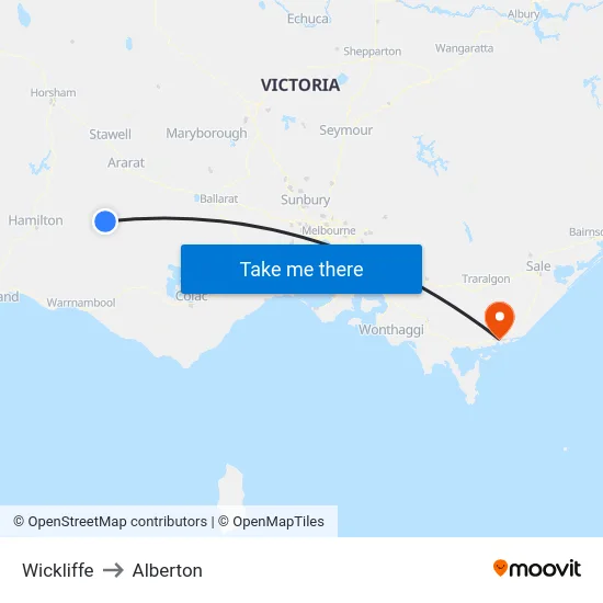 Wickliffe to Alberton map