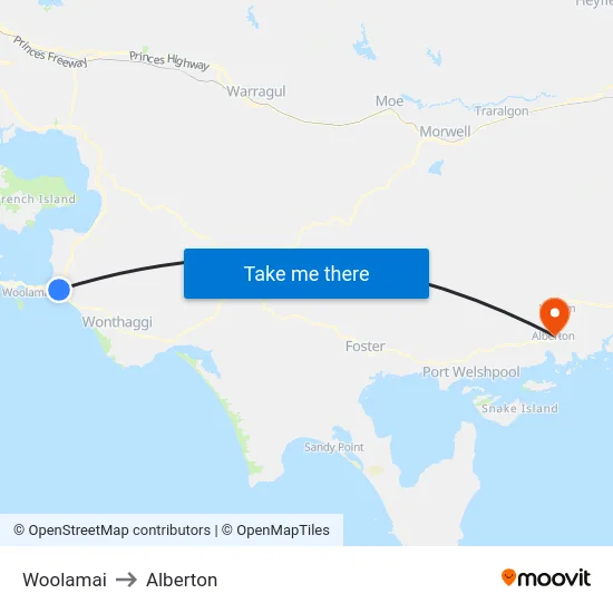 Woolamai to Alberton map