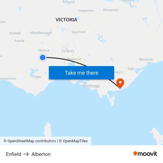 Enfield to Alberton map