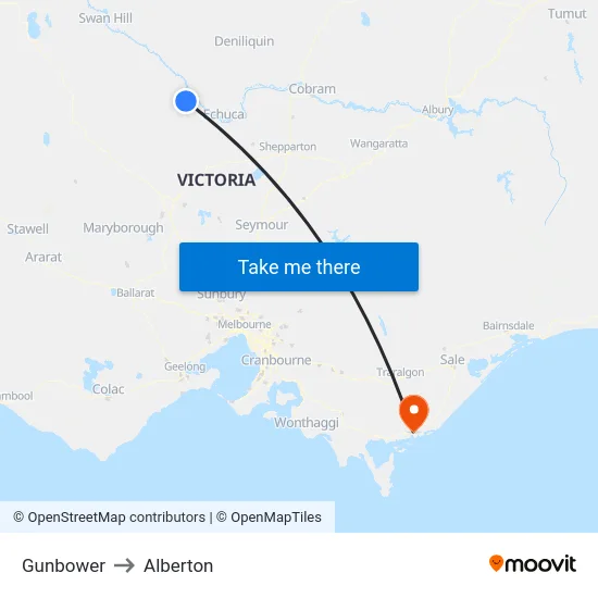 Gunbower to Alberton map