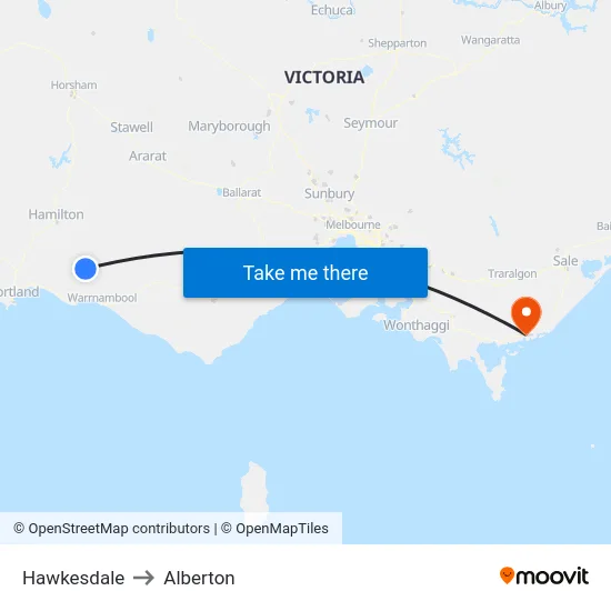 Hawkesdale to Alberton map