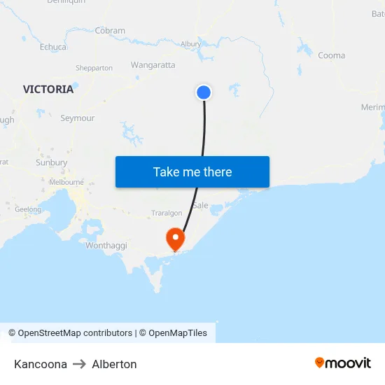 Kancoona to Alberton map