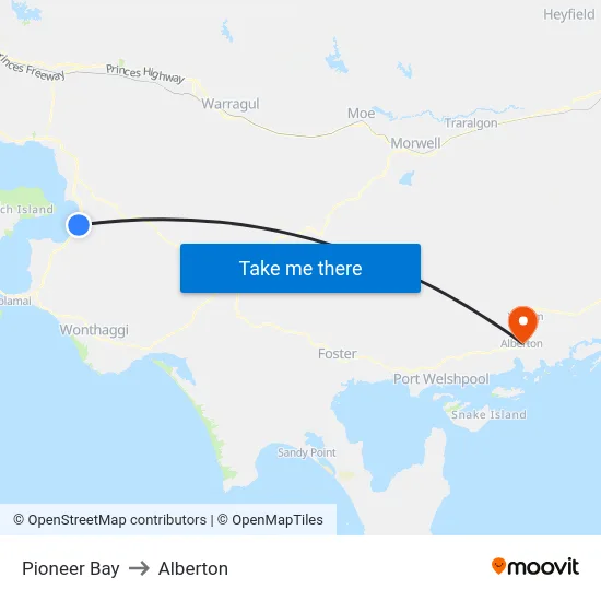 Pioneer Bay to Alberton map