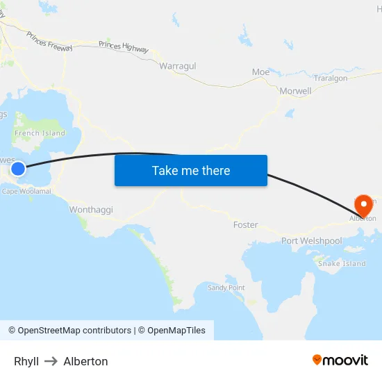 Rhyll to Alberton map