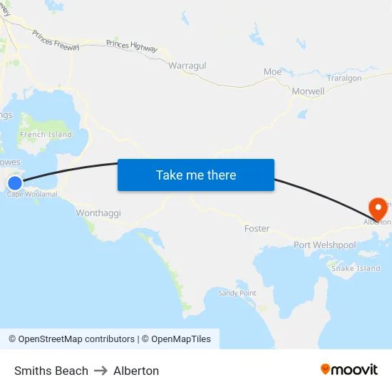 Smiths Beach to Alberton map
