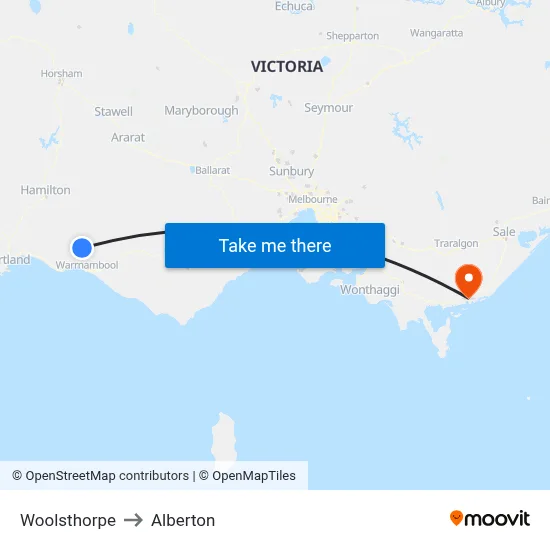 Woolsthorpe to Alberton map
