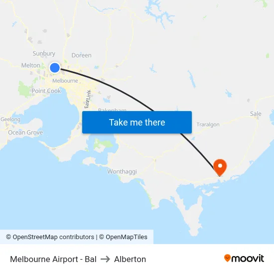 Melbourne Airport - Bal to Alberton map