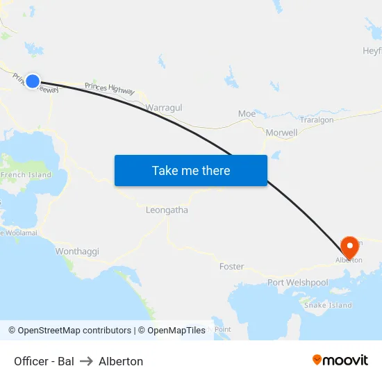Officer - Bal to Alberton map