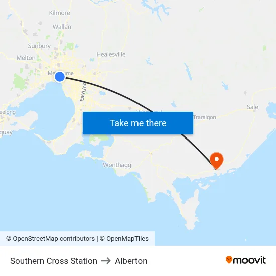 Southern Cross Station to Alberton map