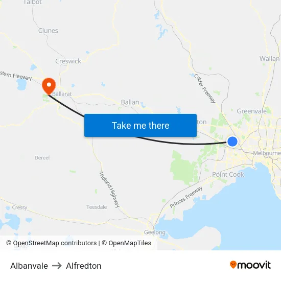 Albanvale to Alfredton map