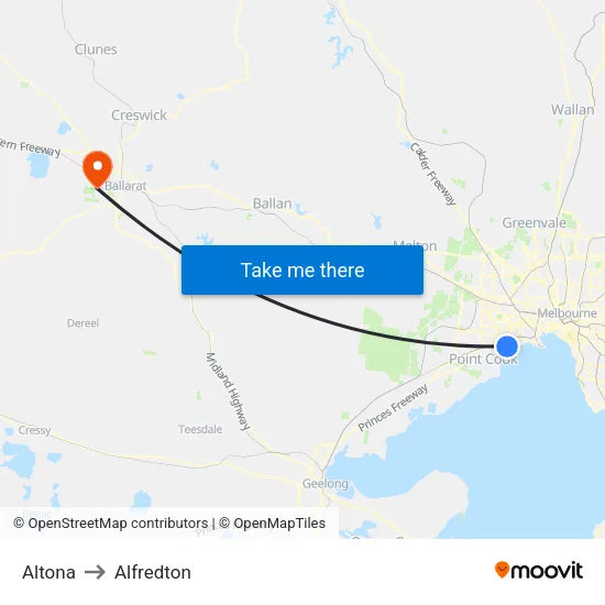 Altona to Alfredton map