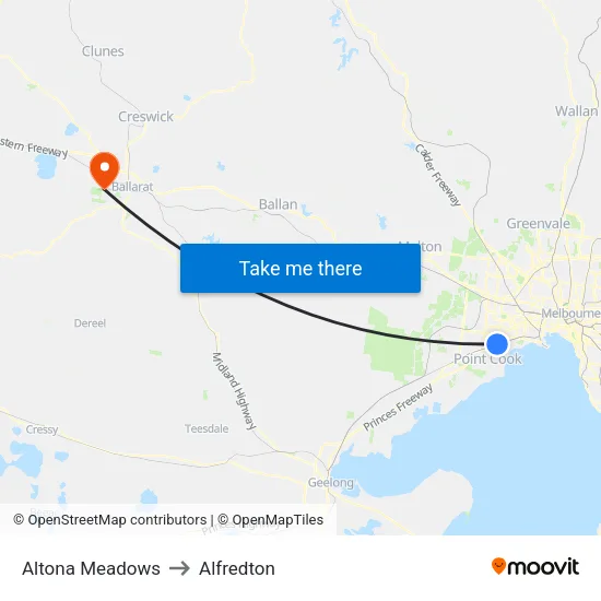 Altona Meadows to Alfredton map