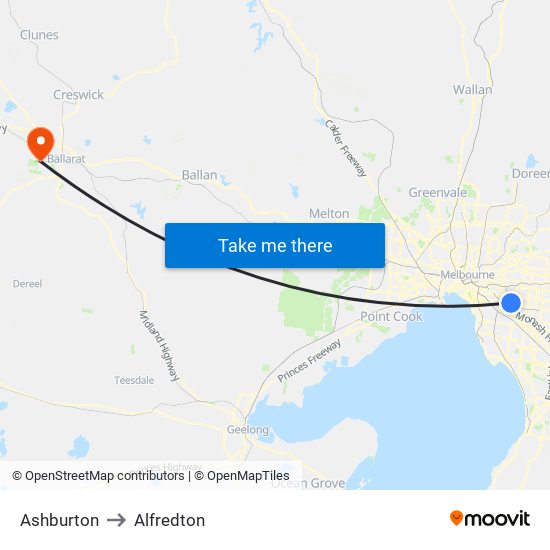 Ashburton to Alfredton map