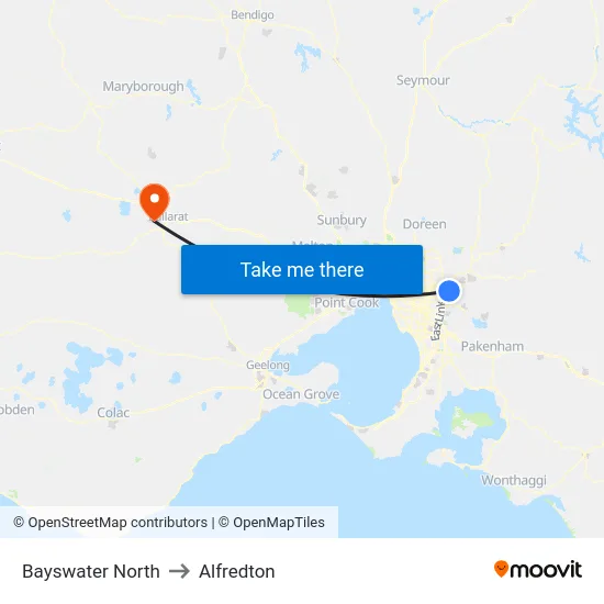 Bayswater North to Alfredton map