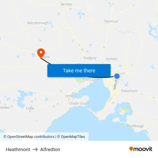 Heathmont to Alfredton map